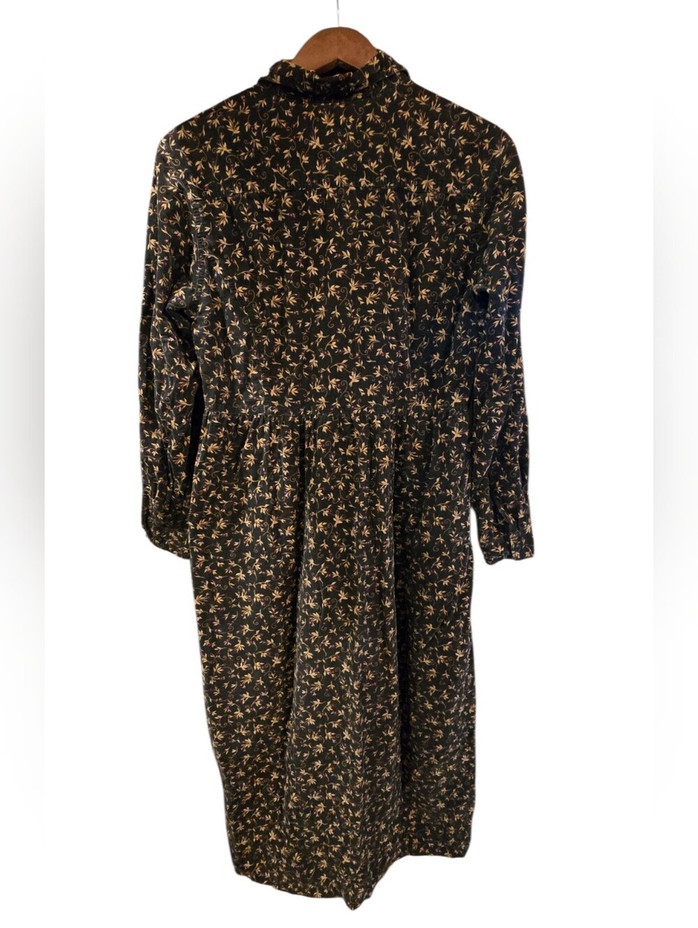 Vintage 90s L.L. Bean Floral Corduroy Button-Down Midi Dress Dark Brown Sz 10 - Picture 5 of 10